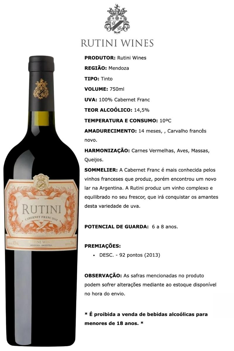 Vinho Tinto Argentino Rutini Cabernet Franc 2019