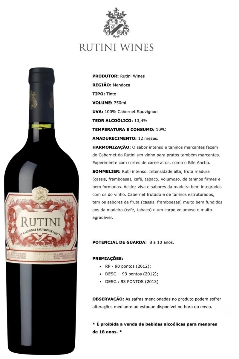 Vinho Tinto Argentino Rutini Cabernet Sauvignon 2017