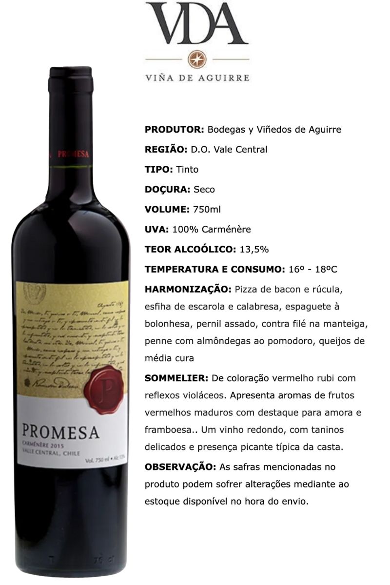 Vinho Tinto Chileno Promesa Carménère 2020