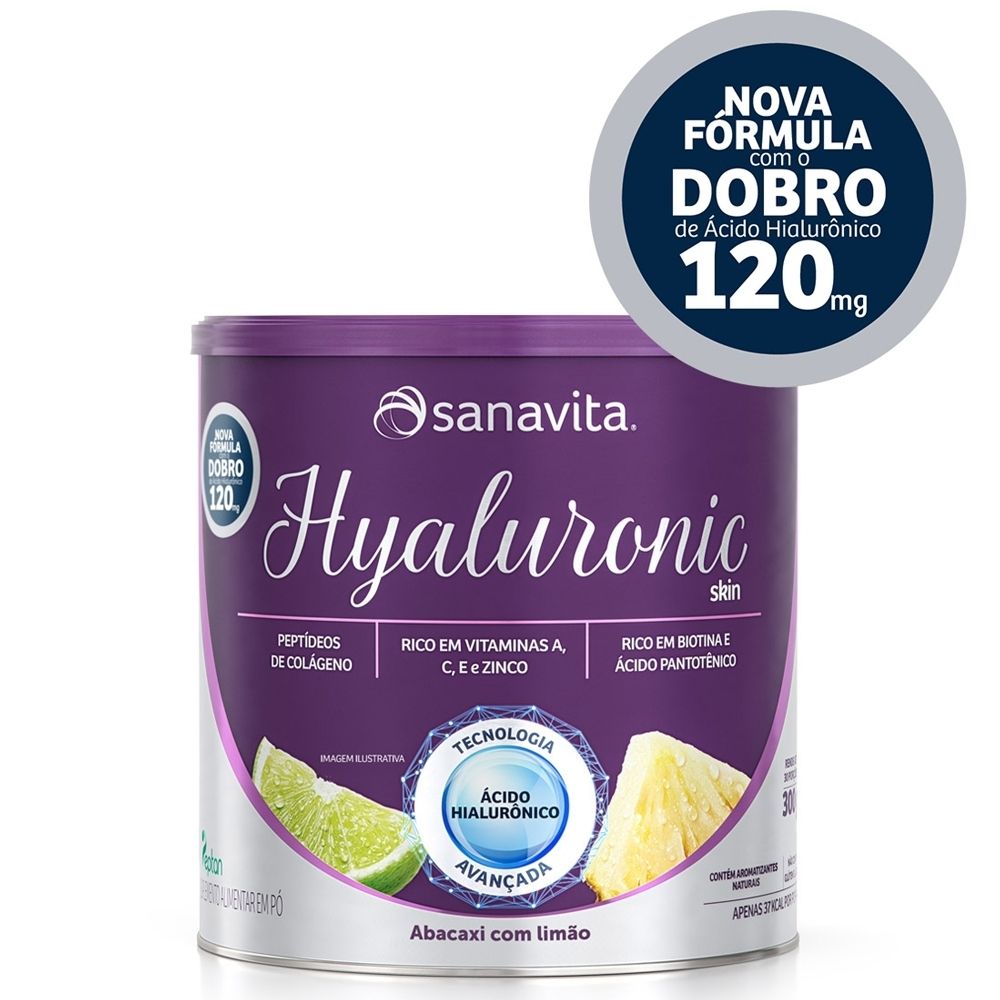 Ácido Hialurônico Hyaluronic Skin Abacaxi com limão Lata 300g Sanavita