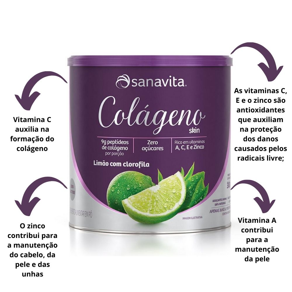Colágeno Hidrolisado Skin Limão com Clorofila Lata 300g Sanavita