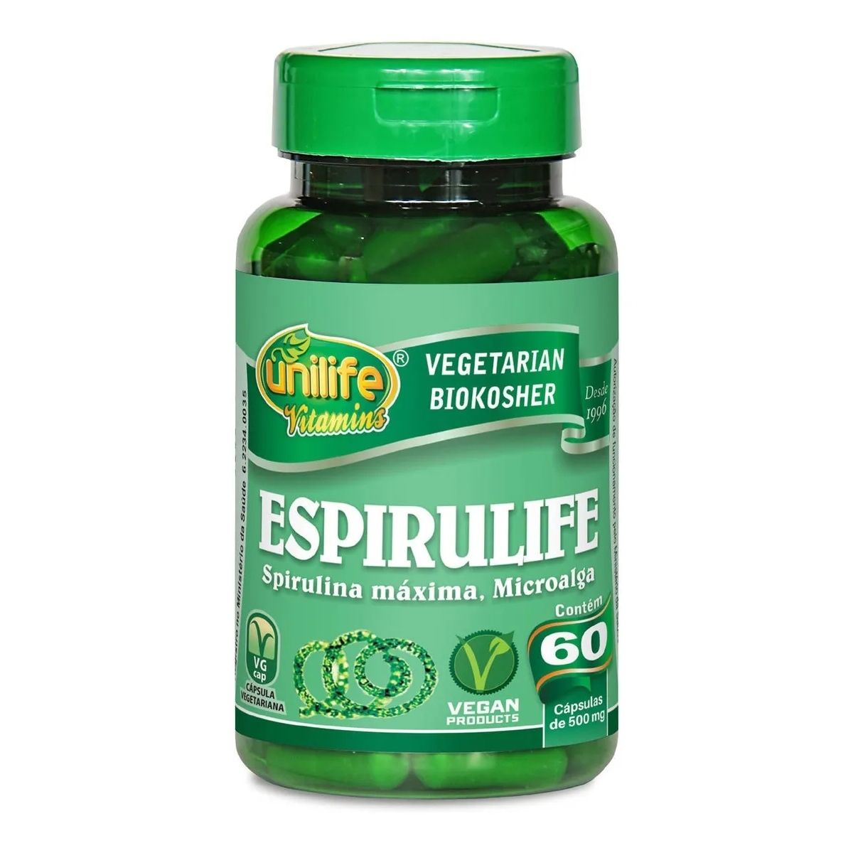 Espirulife spirulina 500mg - 60 Cápsulas - unilife