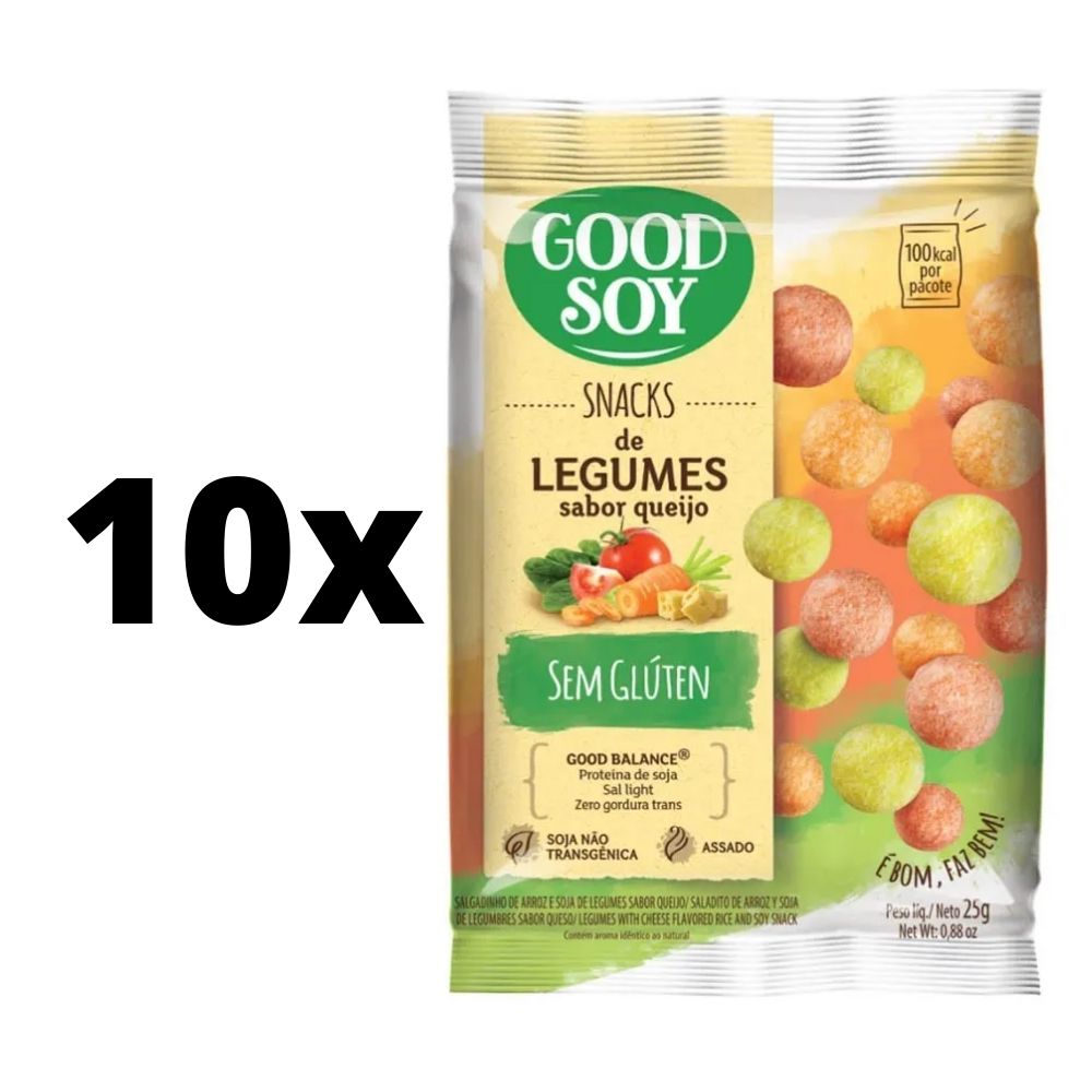 Kit 10 Salgadinho, chips, Snack Light De Soja Legumes Ao Queijo 25g - Good Soy
