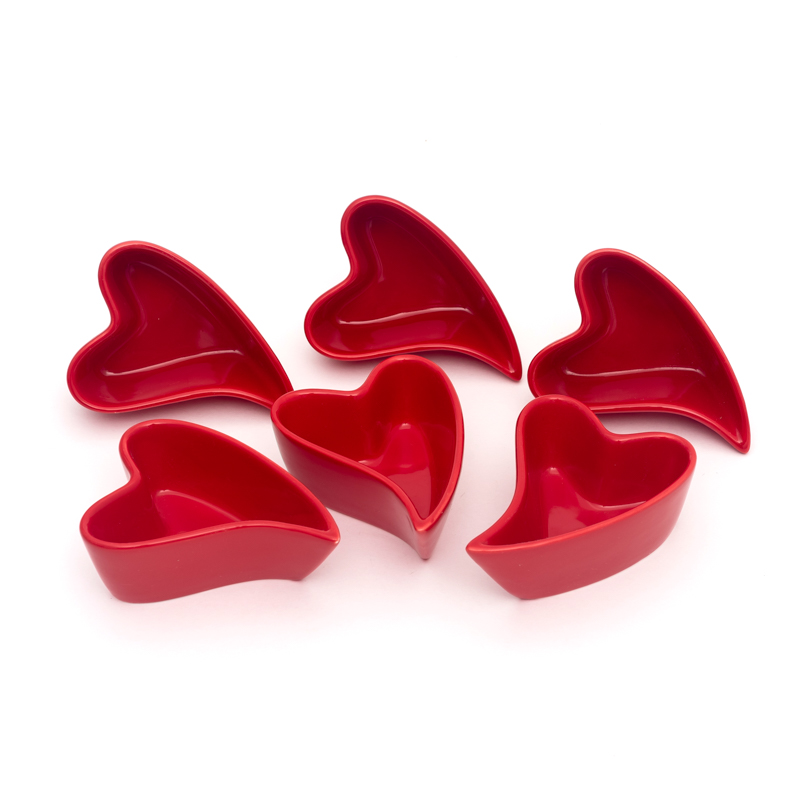 Jogo c/ 6 potes formato coração design 90ml vermelho - Cód. FY5332J