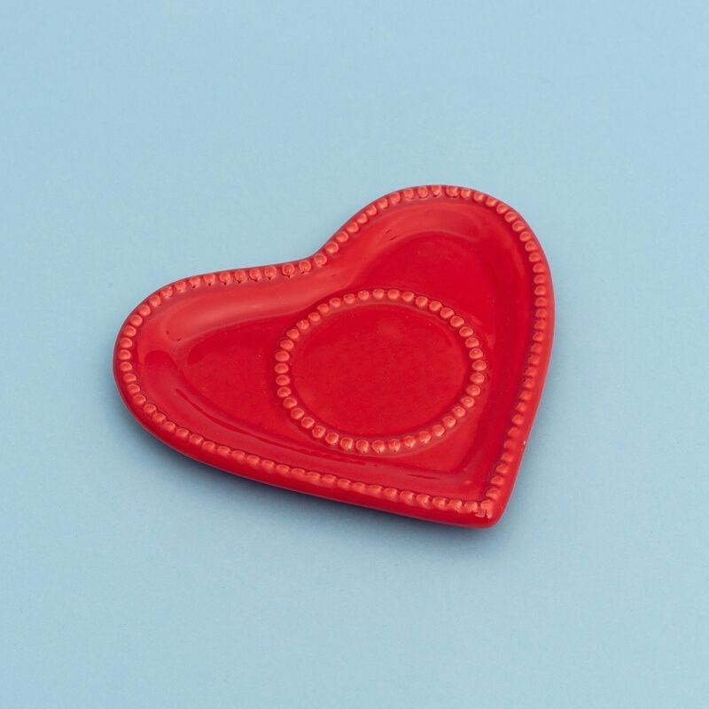 Pires formato coração de cerâmica para xícara de chá vermelho com borda de bolinha - Cód 75-869