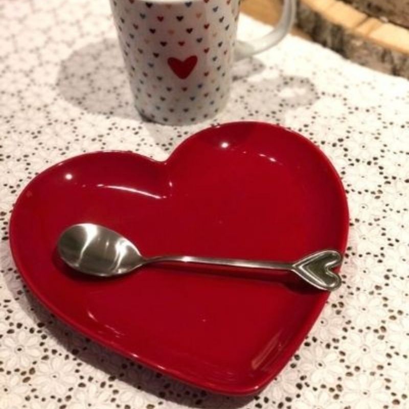 [OUTLET] Prato formato coração de sobremesa cerâmica vermelho brilhante - Cód. OC414OT [OUTLET]
