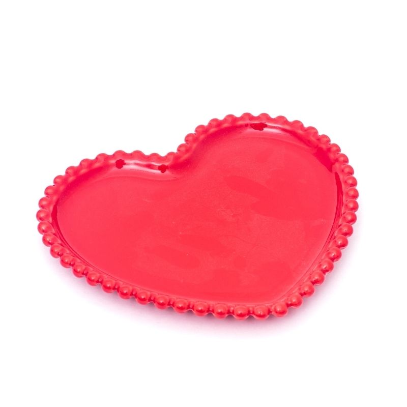 Prato formato coração com borda de bolinha vermelho G. Cód.28512