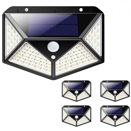 Luminaria Solar Sensor Movimento Presença Kit 5 Uni Presença 100 LED 3 Funçoes A Prova d'Agua Segurança Iluminaçao