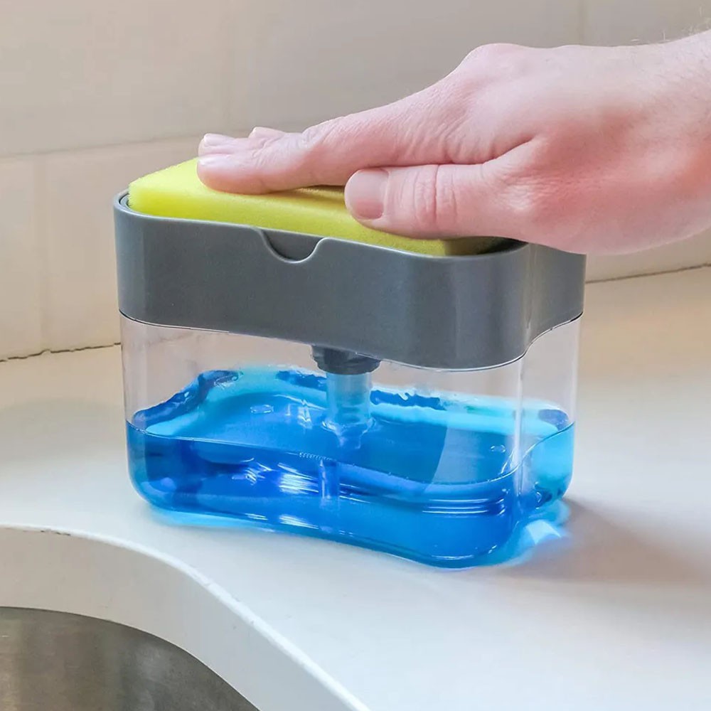 Dispenser Detergente 2 em 1 Esponja Limpeza Sabao Limpa Cozinha Casa Louça Dosador