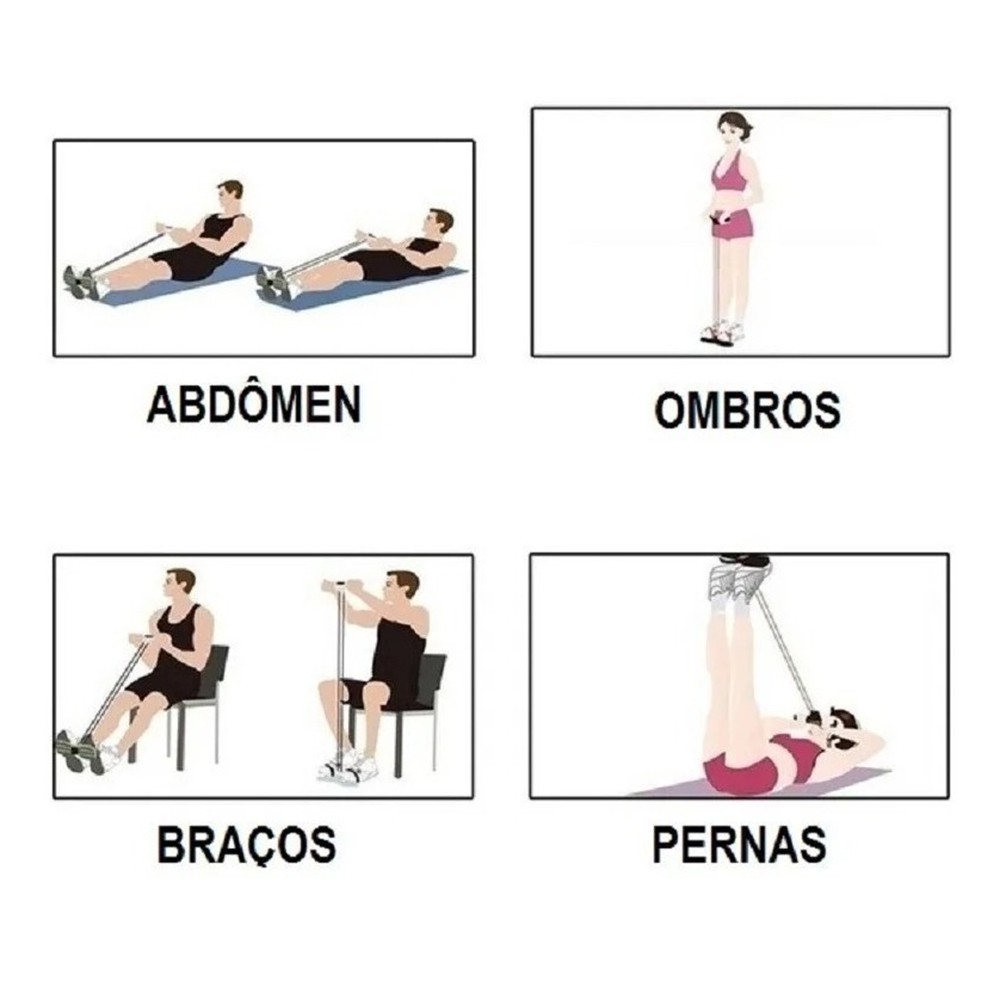 Elastico Extensor 4 tubos Academia Casa abdominal cordas Pilates Tonificação exercicio Intensidade