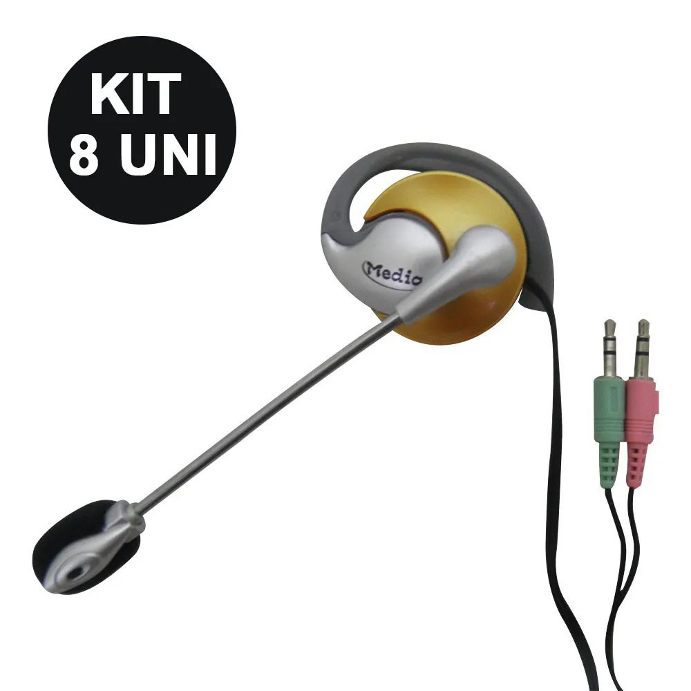 Kit 8 Uni. Fone de ouvido com microfone P2 Home Office Computador Notebook Jogos Wathsapp Headset
