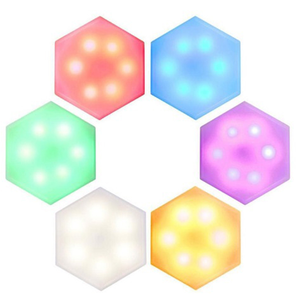 Luminaria Hexagonal RGB Controle 6 unidades Led Colorido Decoraçao Sala Casa Quartos