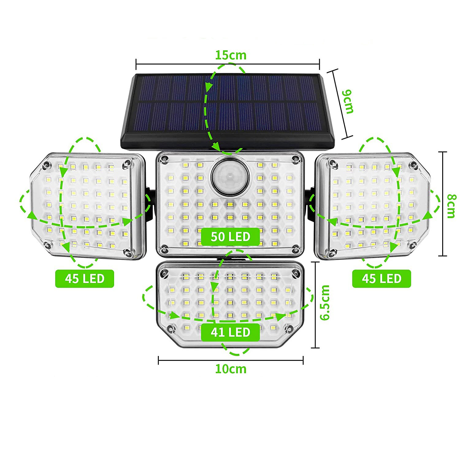 Luminaria Solar 360 Led 4 Cabeças Articulada 3 Modos Sensor de Proximidade