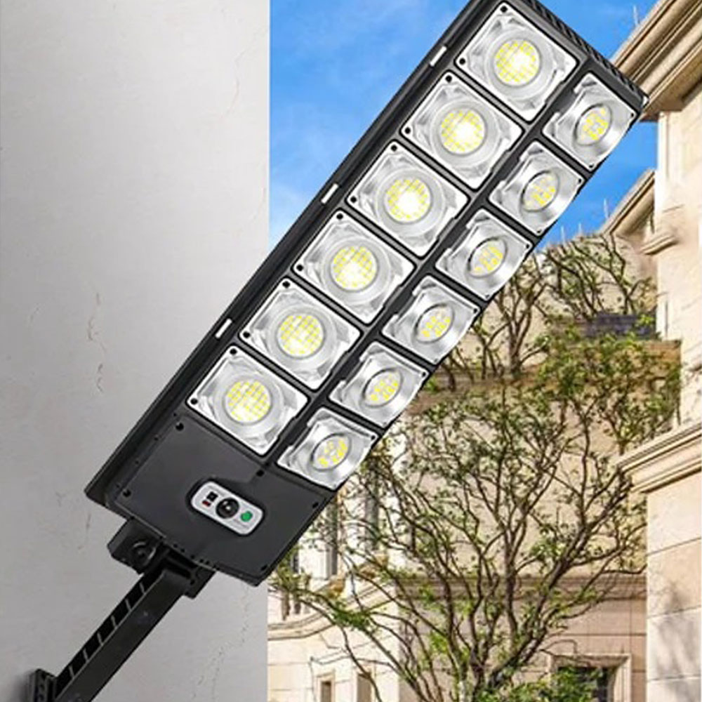 Luminaria Solar Poste 360 Leds Refletor Controle Sensor Movimento Detecta Presença Iluminaçao Segurança Quintal Jardim Casa Rua