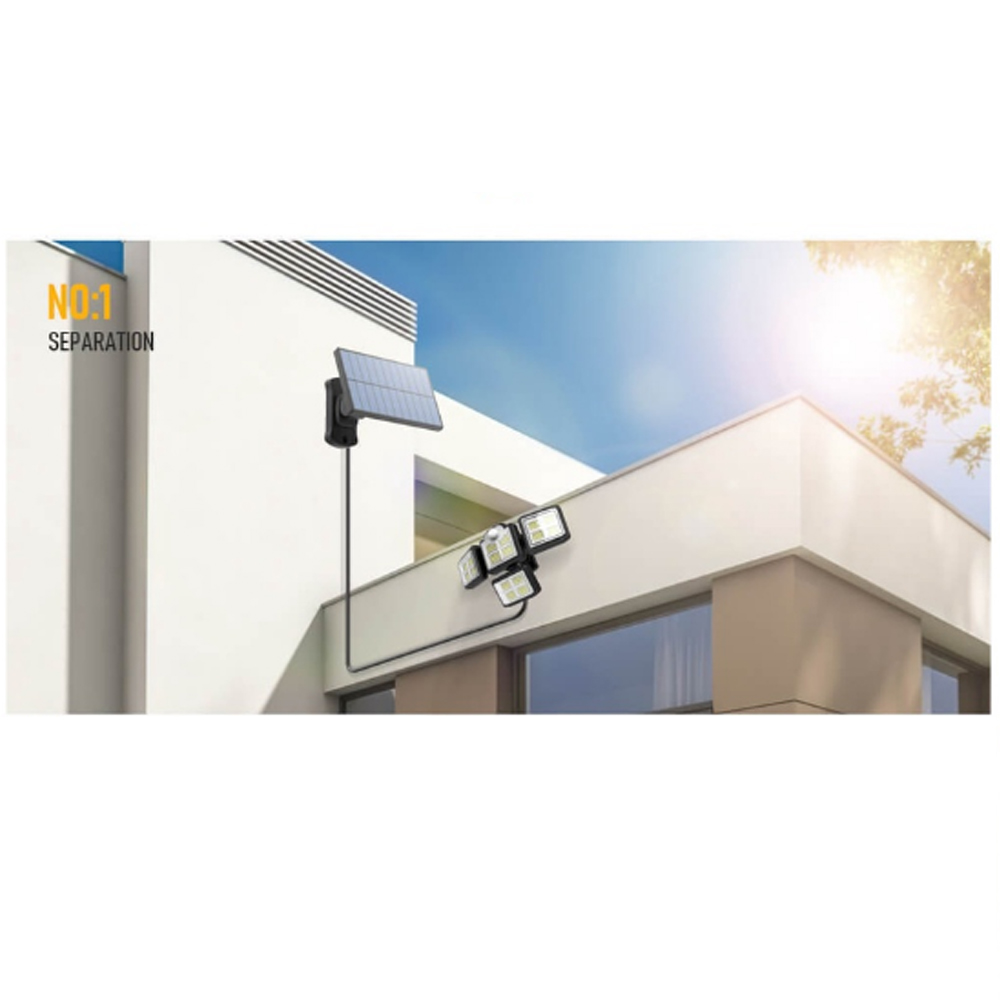 Luminaria Solar Refletor Led 4 Cabeças Sensor Presença 3 Modos Articulavel Placa Solar Rua Casa Jardim Garagem Externo Potente