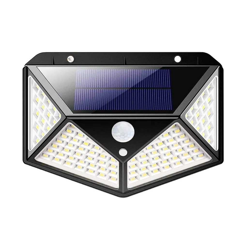 Luminaria Solar Sensor de Movimento Branco Frio Presença Parede 100 LED 3 Funçoes Lampada Prova d'Agua Iluminaçao