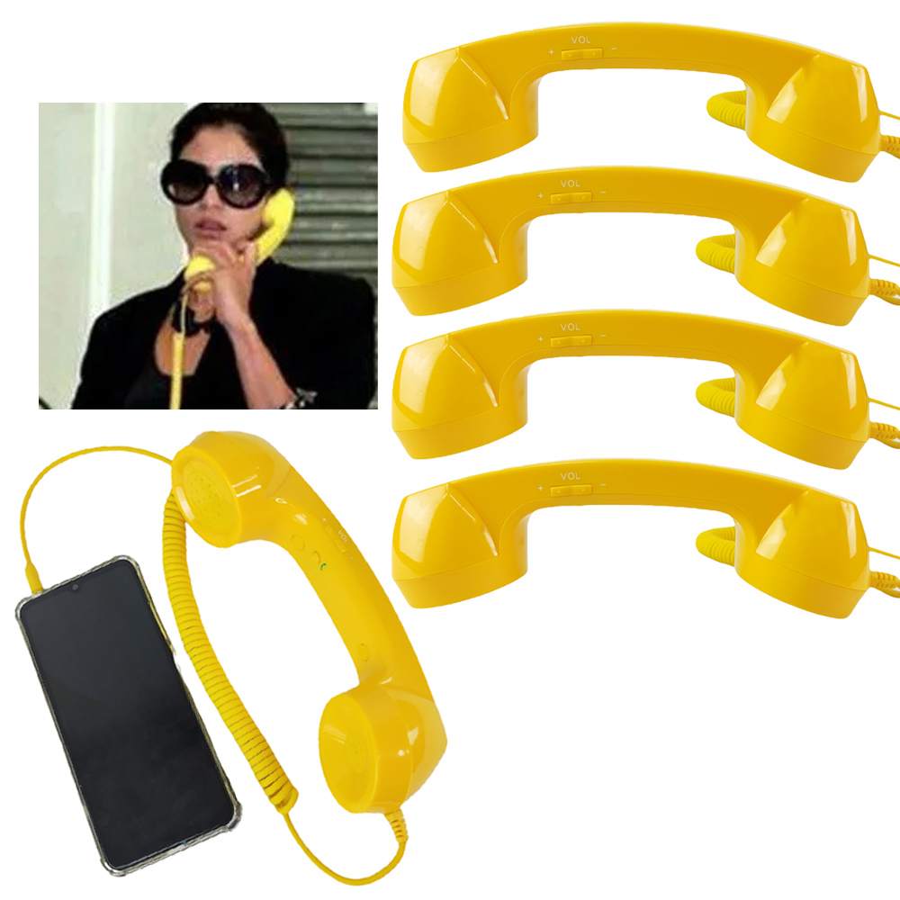 Monofone Pop Phone Microfone Audio Kit 5 Uni Amarelo Telefone Celular Atende Chamadas Ligaçoes Telefonema P2 Smartphone