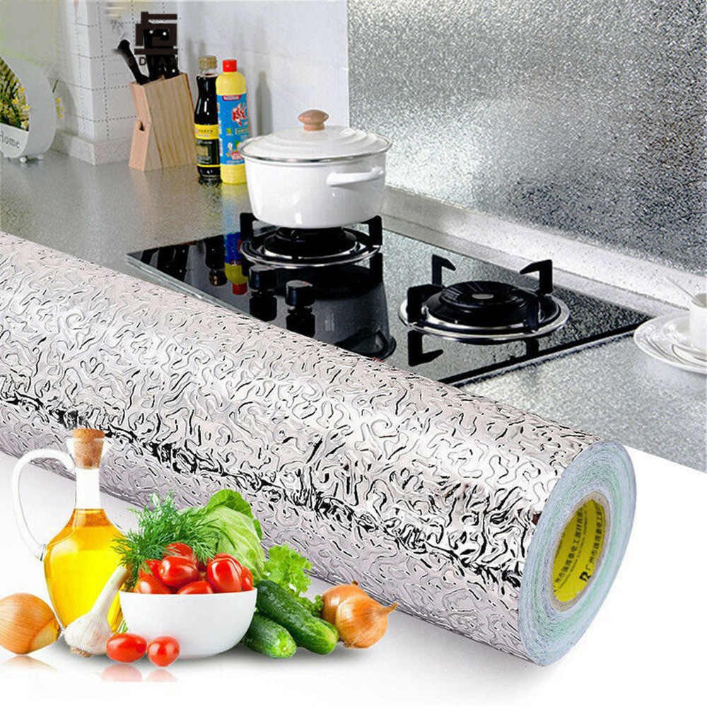 Papel de Parede Aluminio Folha Adesiva Cozinha Impermeavel Fogao Armario Metalico Autoadesivo