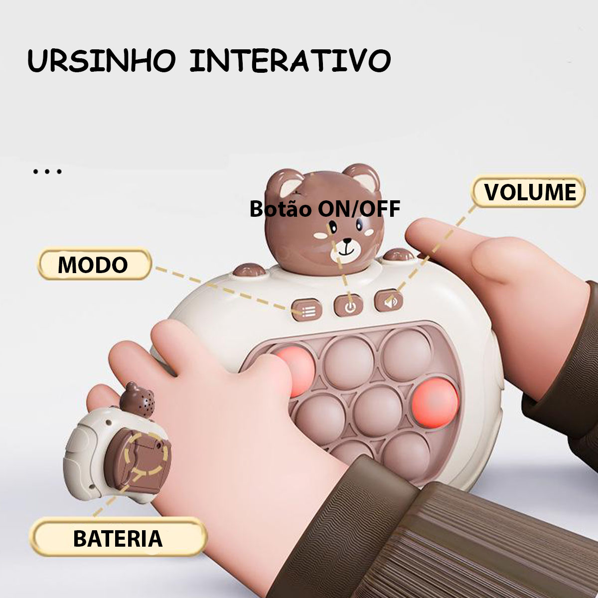 Pop It Mini Game Luzes Som Urso Criança Fidget Interativo Sensorial Anti Estresse Realxa Ansiedade Portatil