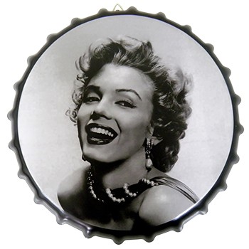 Quadro Tampa de Garrafa de Metal Decorativo Marilyn Monroe Com Suporte (JG035)
