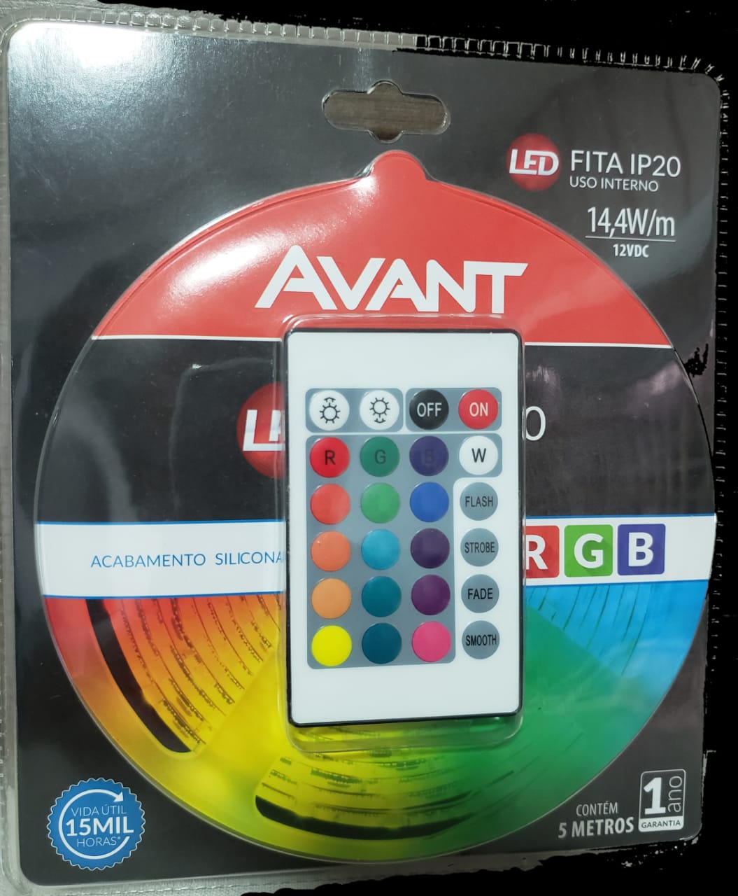 AVANT FITA LED IP20 14,4W/M RGB 12V C/ 5M + CONTROLE REMOTO -  BIVOLT
