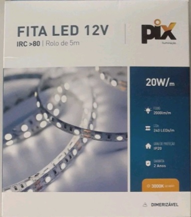 PIX FITA LED 12V 2835 IP20 BR QUENTE 20W/M 3000K 3.650.6301