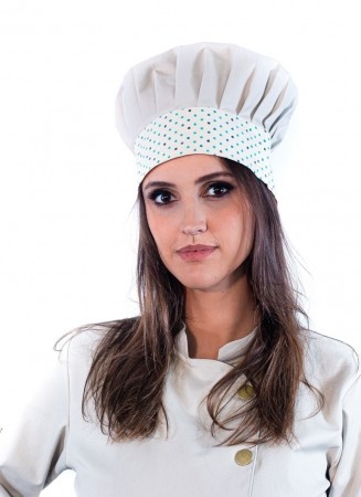 Antigo_Mestre Cuca Feminino Sumaia Yasmin, Para Profissionais da Cozinha -  Bege + Poá Verde-Azul