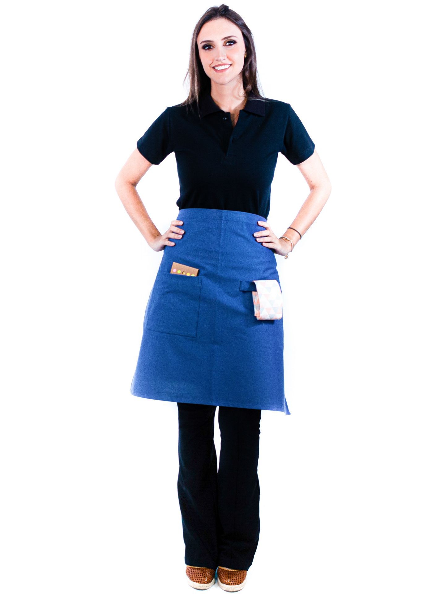 Antigo_Avental de Cintura Feminino Sumaia Camille Para Profissionais da Cozinha - Azul Índigo