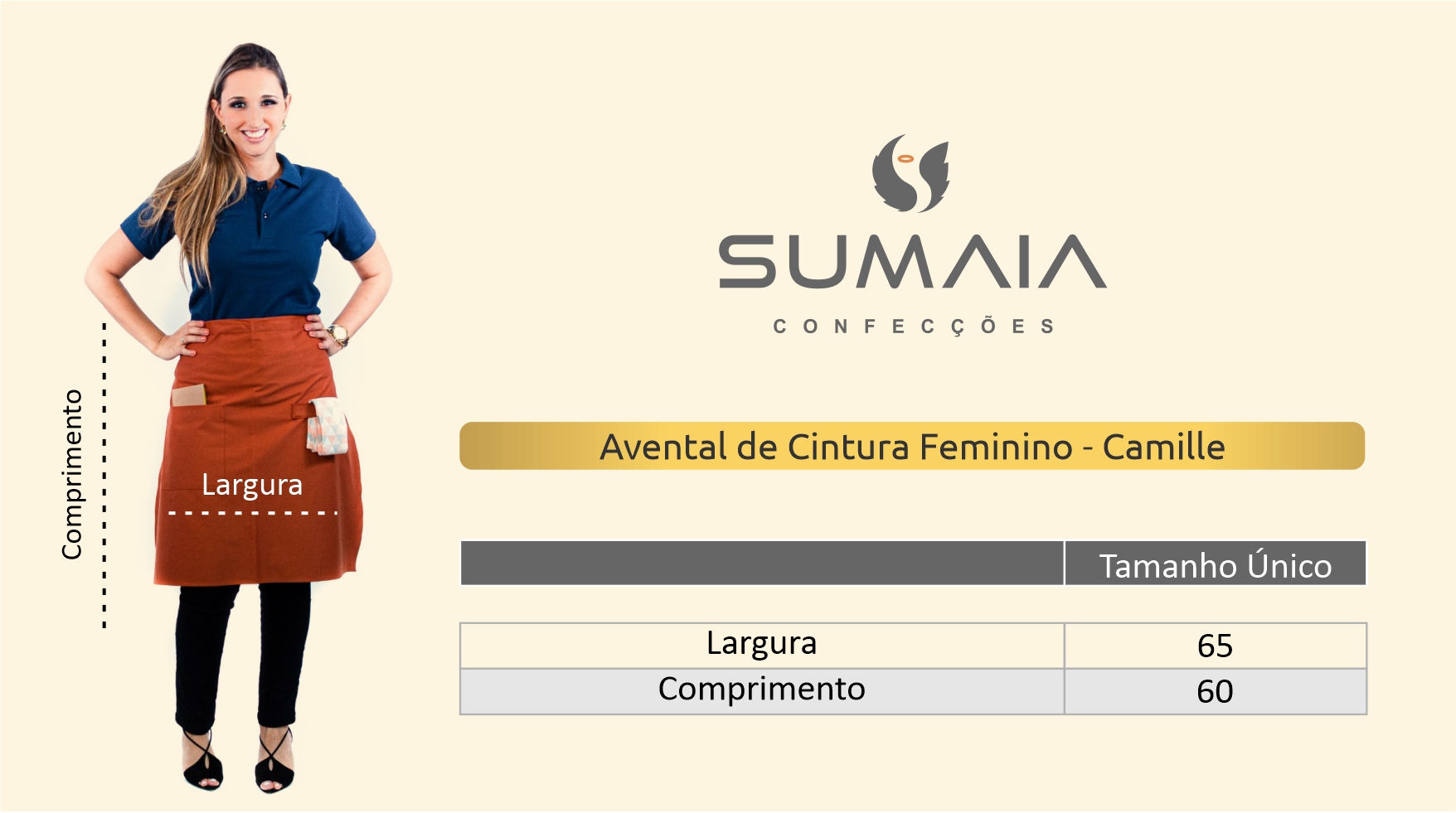 Antigo_Avental de Cintura Feminino Sumaia Camille Para Profissionais da Cozinha - Ferrugem