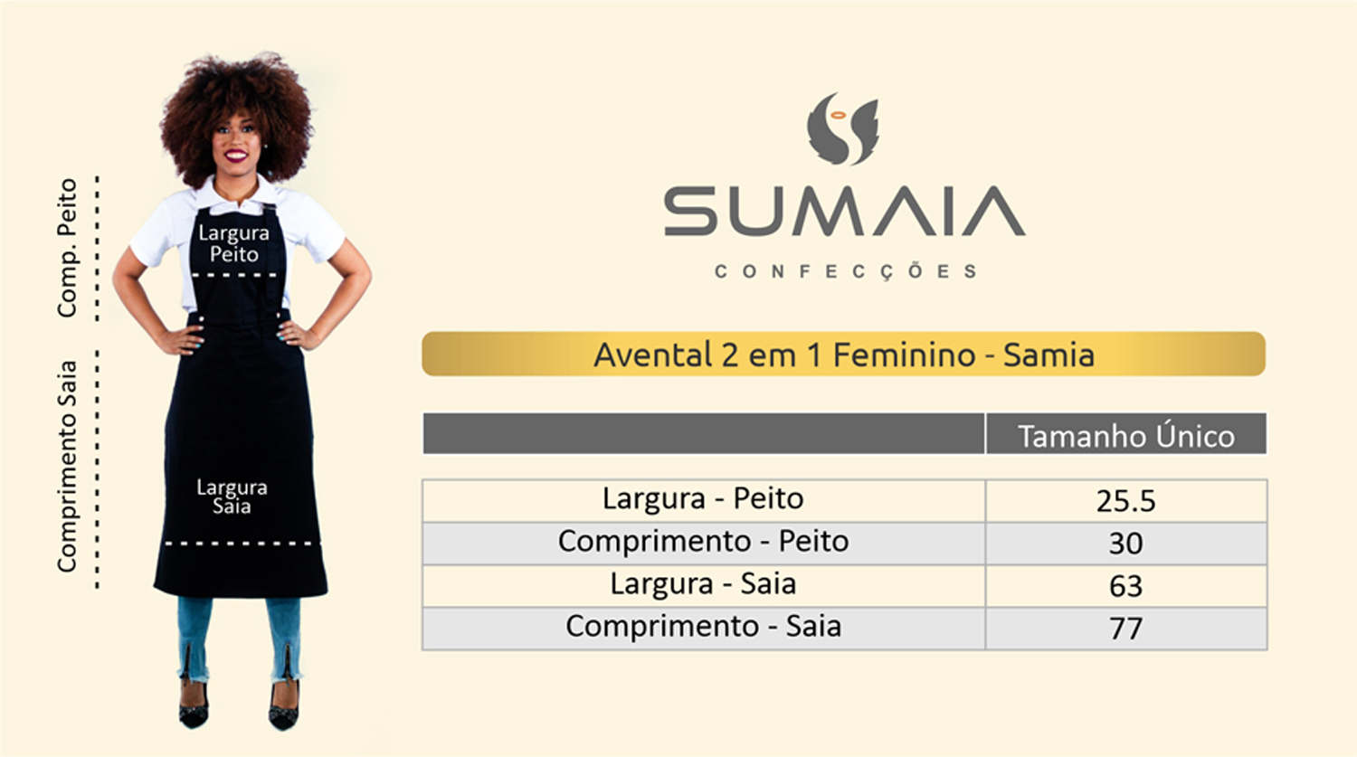 Avental de Frente Feminino Sumaia Samia, 2 em 1 com peito removível Para Profissionais da Cozinha - Azul Índigo