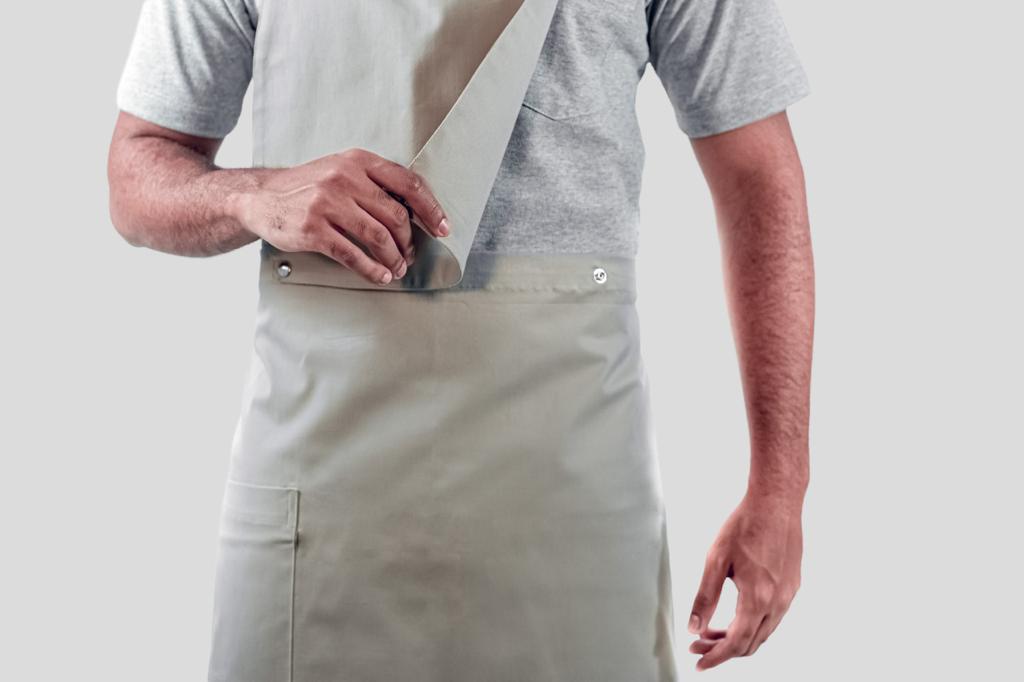 Avental de Frente Masculino Sumaia Enrico, 2 em 1 com peito removível Para Para Profissionais da Cozinha - Cáqui