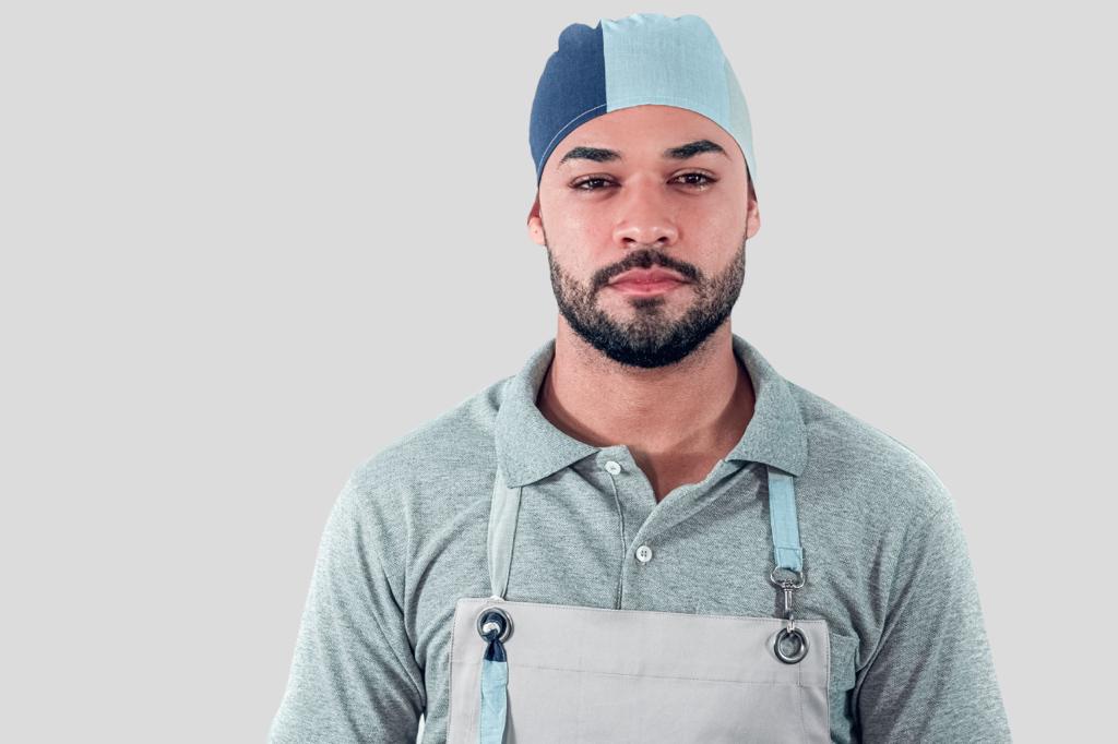 Avental de Frente Masculino Sumaia Patrick, Com Bolsos e Regulagem Para Profissionais da Cozinha - Listra Azul