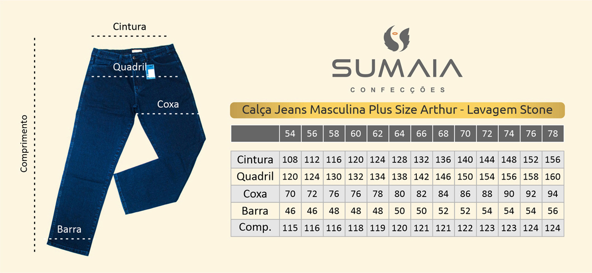 Calça Jeans Masculina Plus Size Sumaia Arthur - Lavagem Stone