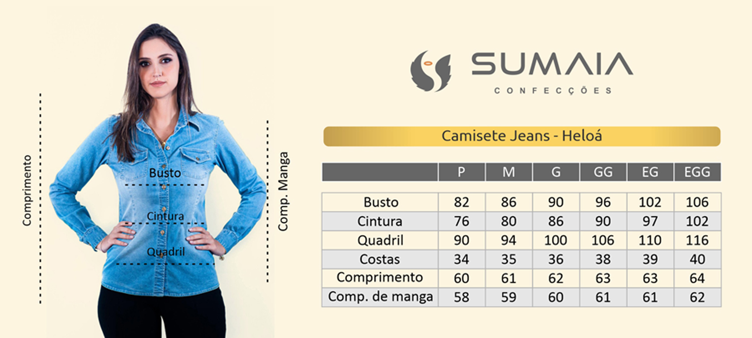 Camisa Jeans Feminina Sumaia Heloá - Lavagem clara
