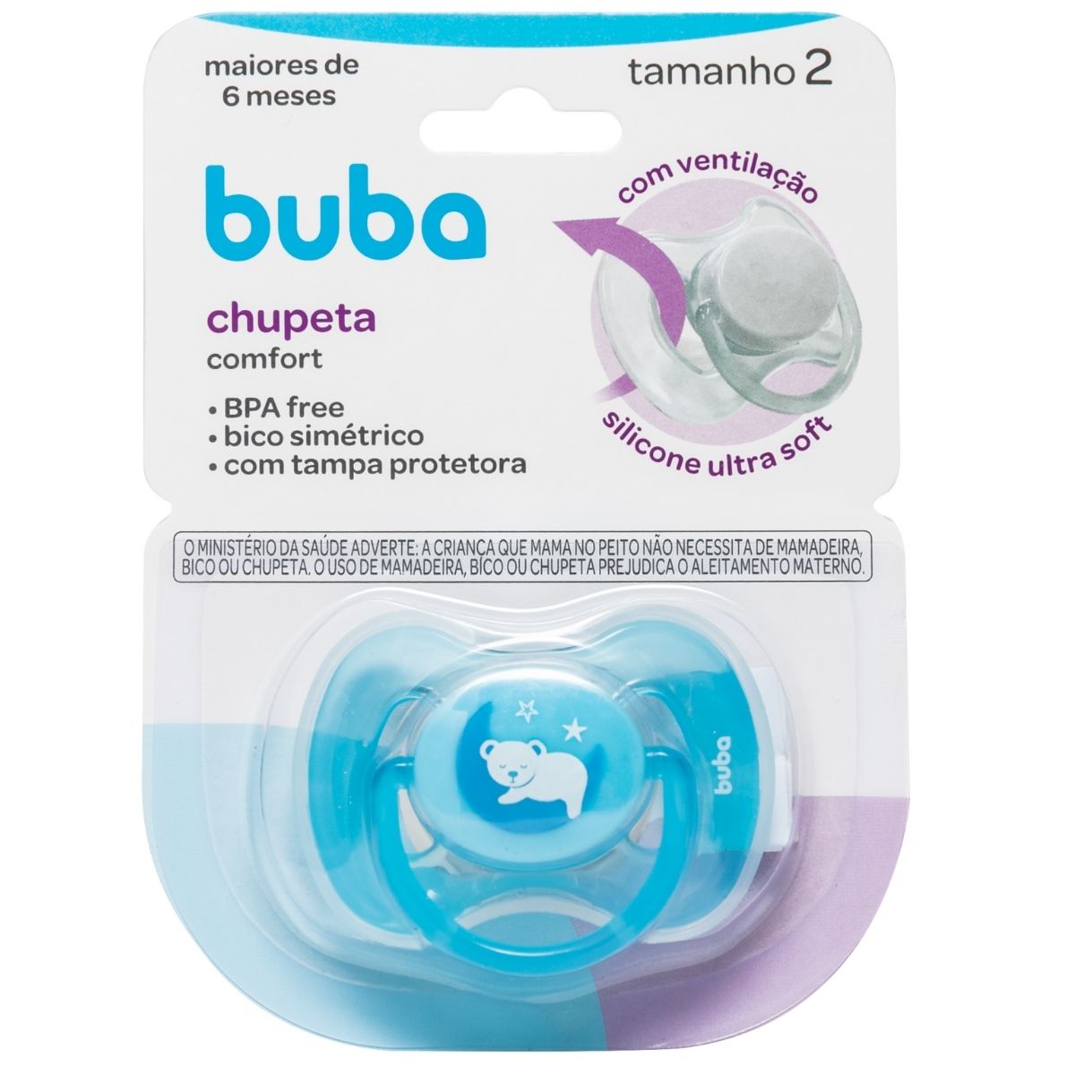 Chupeta Comfort  Silicone Ultra Soft Ursinho Azul 6m+ Tam 2 Buba