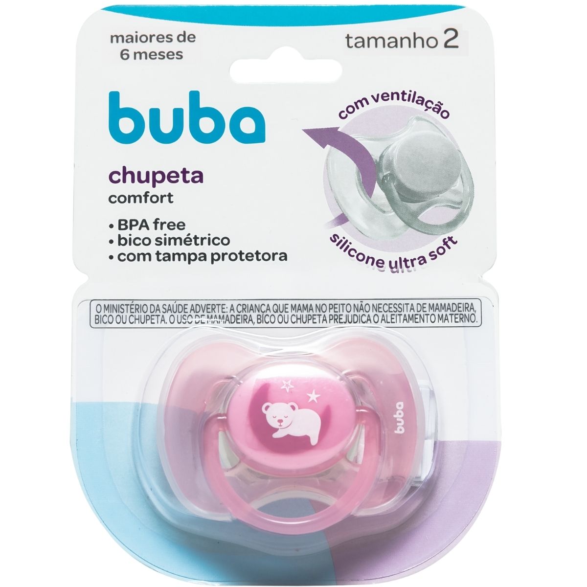 Chupeta Comfort  Silicone Ultra Soft Ursinho Rosa 6m+ Tam 2 Buba