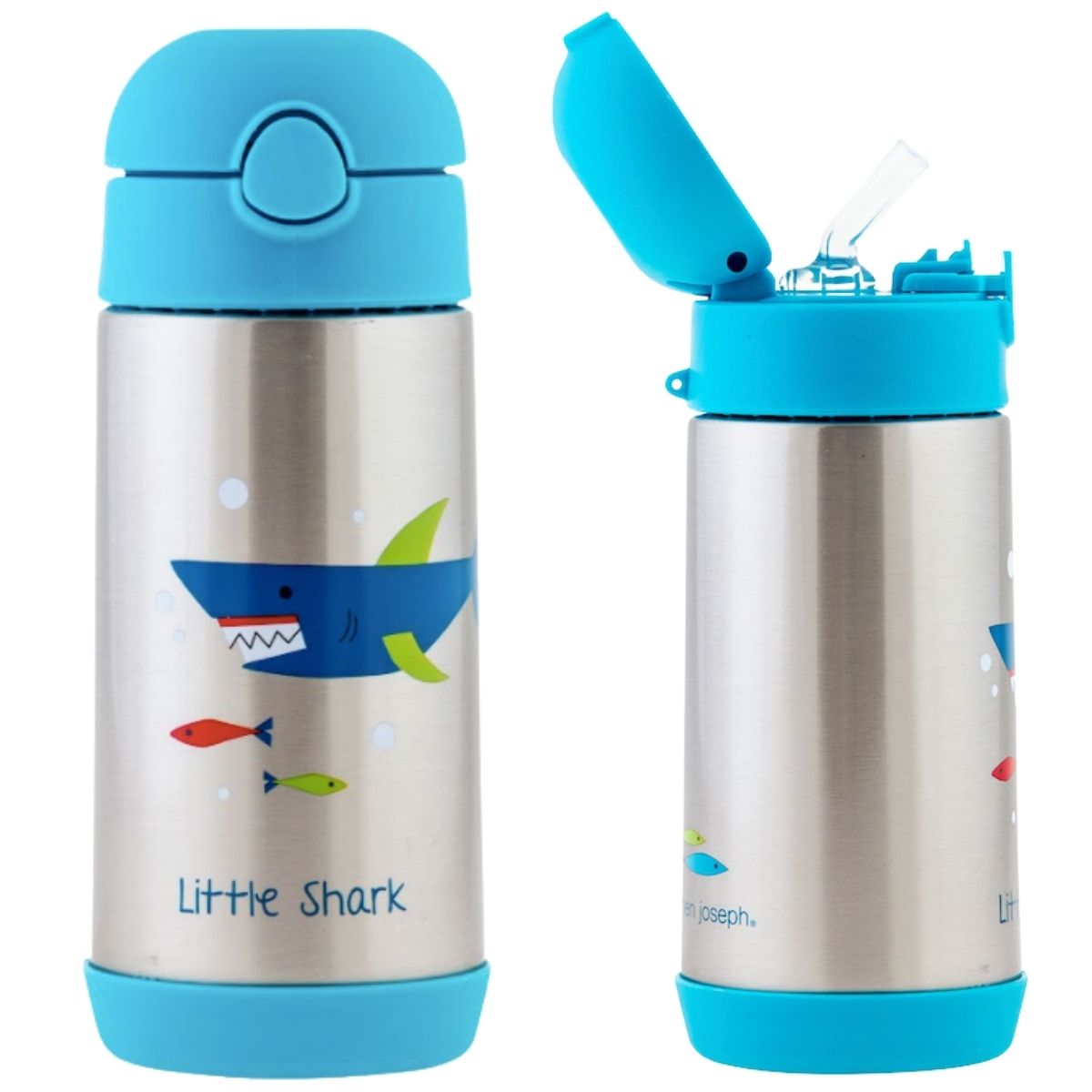 Garrafinha Térmica Flip Infantil Azul Squeeze Inox Tubarão