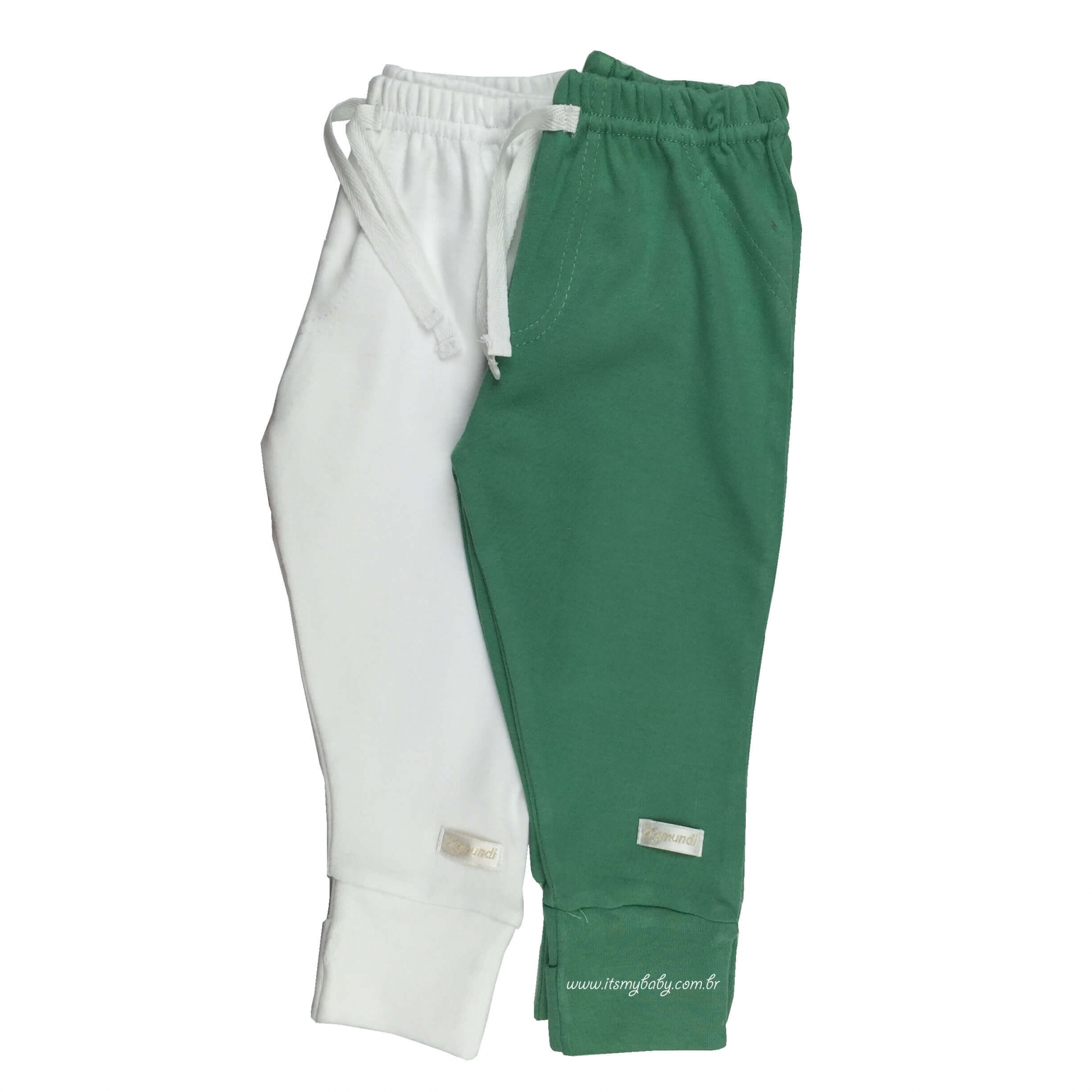 Kit 2 Calça Culote Verde E Branca em malha de algodão Zig Mundi