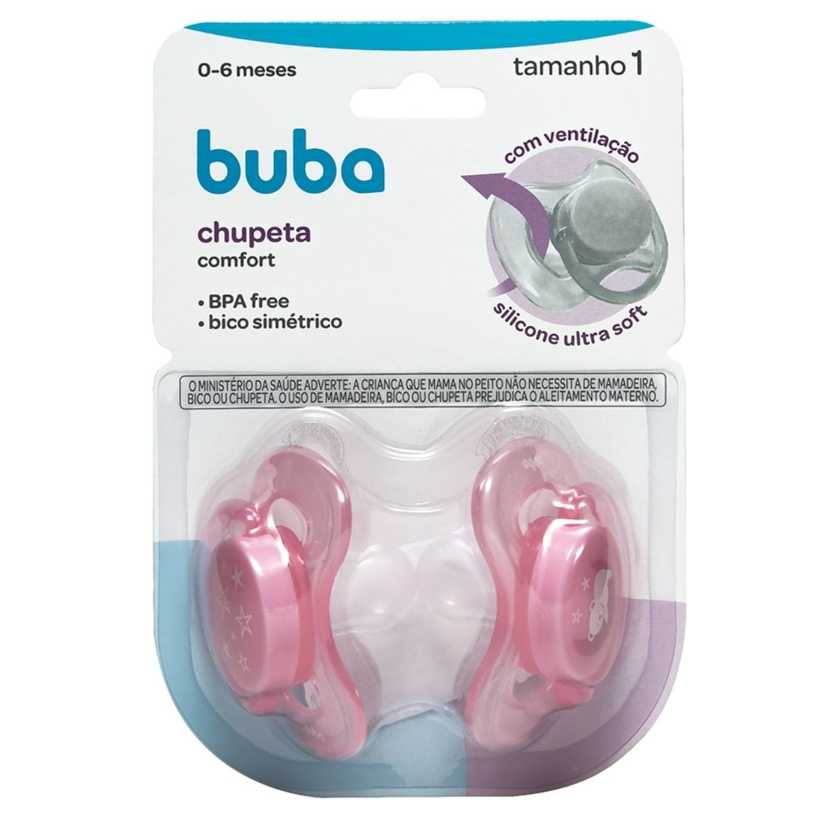 Kit 2 Chupetas Comfort Ursinho Rosa Estrela Recem Nascido Tam1 (0-6M) Buba Baby