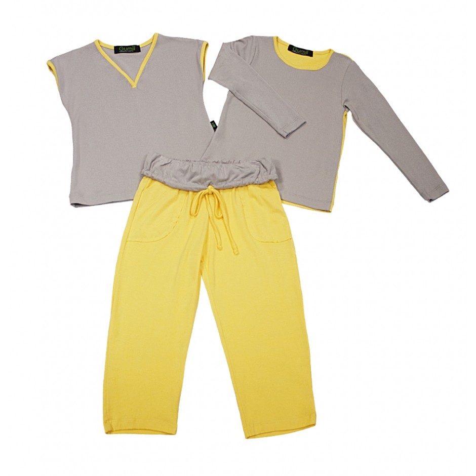 Pijama Infantil Gumii Sanne Cinza com Amarelo