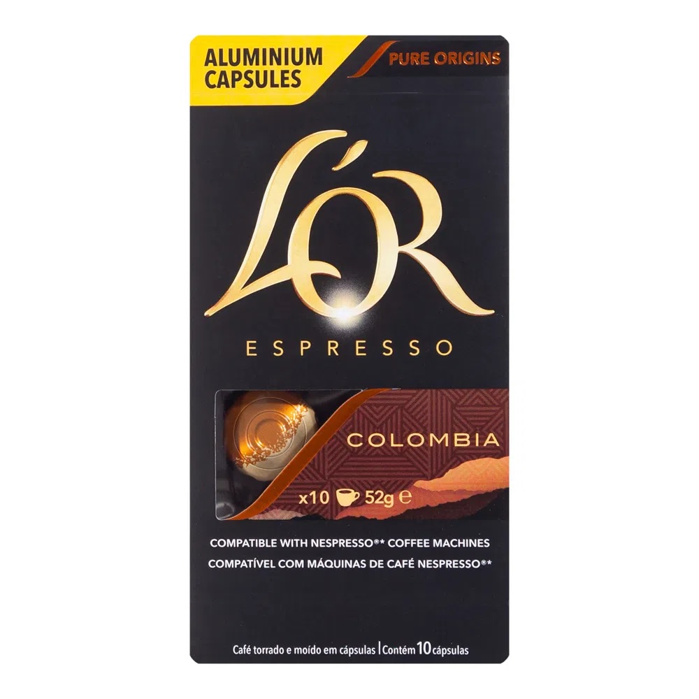 CAFÉ ESPRESSO EM CÁPSULAS DE ALUMÍNIO L'OR COLOMBIA 08 C/10