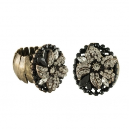 Anel Armazem RR Bijoux flor cristais preto e black diamond ouro velho