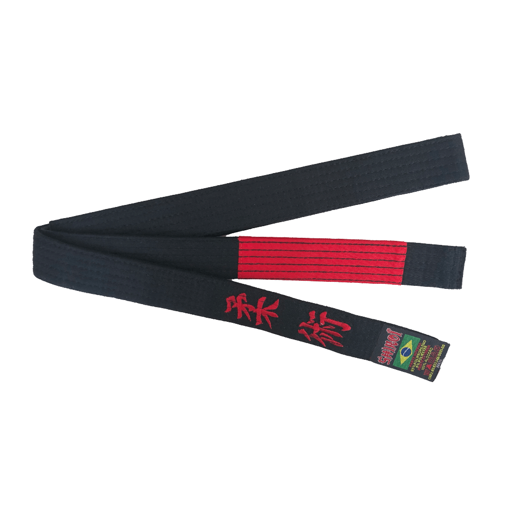 Faixa Shiroi jiu jitsu preta ponta vermelha bordada padrão