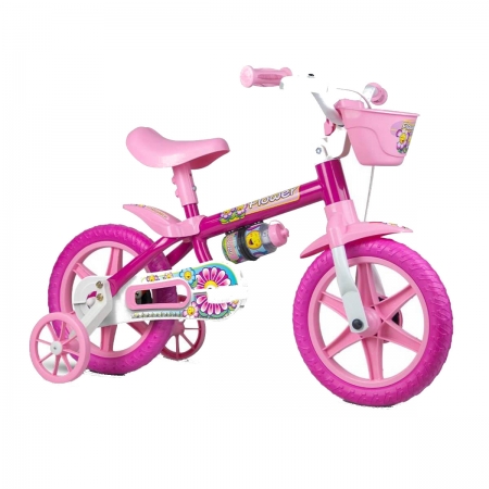 Bicicleta Infantil Nathor Flowers Rosa Aro 12 Com Cesta