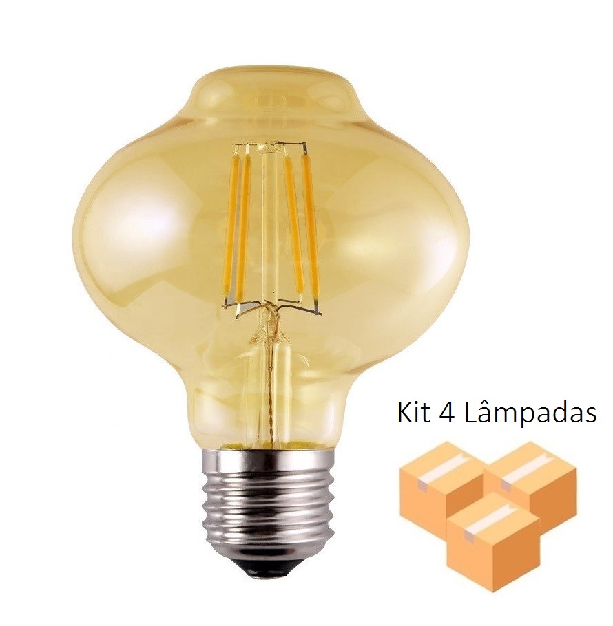 4 Lâmpadas de Filamento LED L80 4W Bivolt