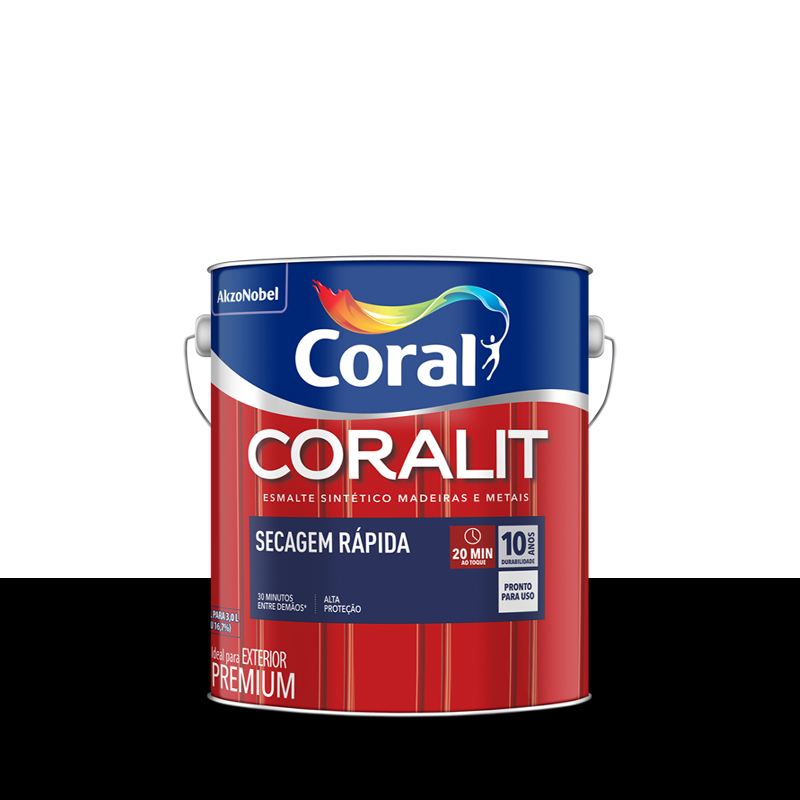 Tinta Esmalte Coralit Secagem Rápida 3L Preto Coral
