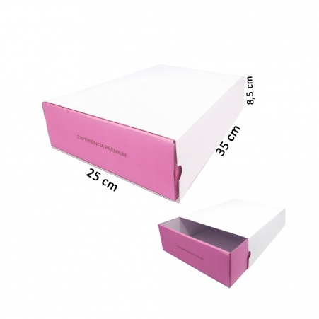 Caixa Gaveta Organizadora Branca e Rosa 35x25x8,5cm (AxLxP) - pacote com 1 unidade