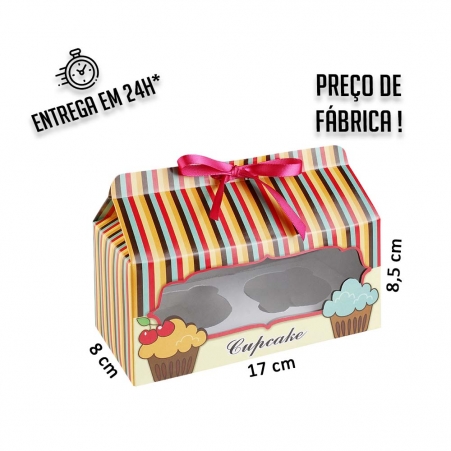Caixa para 2 Cupcakes 8,5x17x8,5 cm (AxLxP) - pacote com 1 unidade
