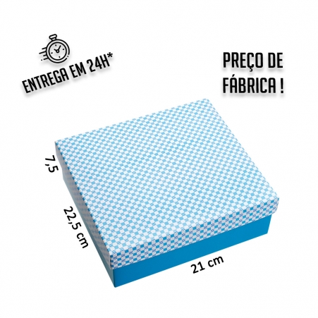 Caixa Presente Xadrez Azul M Tampa e Fundo 22,5x21x7,5 cm pacote com 1 unidade