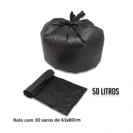 Saco de lixo (R) Rolo PIC 63x80 Preto 50L - Rolo com 30 unidades